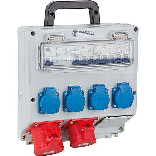 Socket combination, with EK1-411-FP CEE sockets: 1x 5/32A+1x5/16A 4x earthed sockets, 1xFI40A