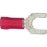 Cable lug in a pronged shape, red, insulated