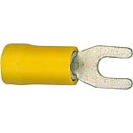 Cable lug in a pronged shape, yellow insulated