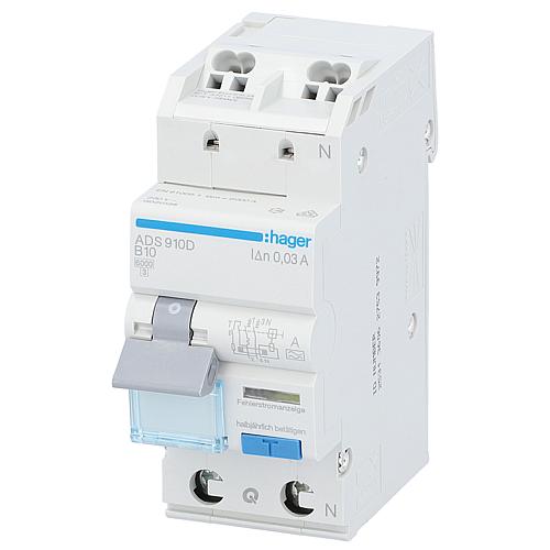 Earth-leakage circuit breaker Hager 1p+N,Type A,B10A,30mA,6 kA, ADS910D,QuickConnect