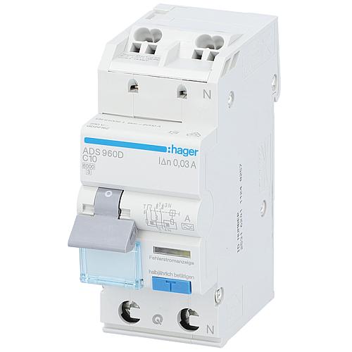 Interrupteur FI/LS Hager 1p+N,Type A,C10A,30mA,6 kA ADS960D,QuickConnect