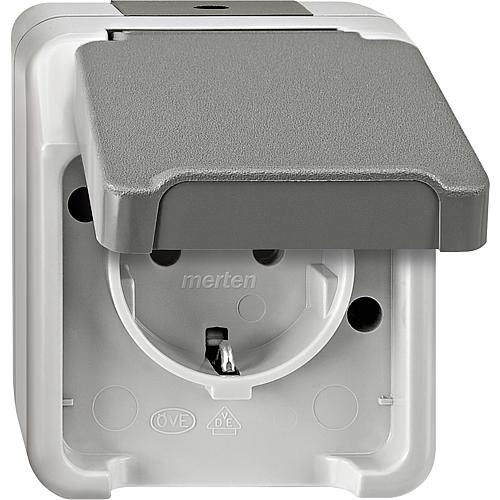 Aquastar earthed socket Merten, IP44, AP, light grey 1 unit