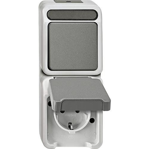 Earthed socked/two-way switch Aquastar Merten, light grey, IP44, surface-mounted, 1 piece