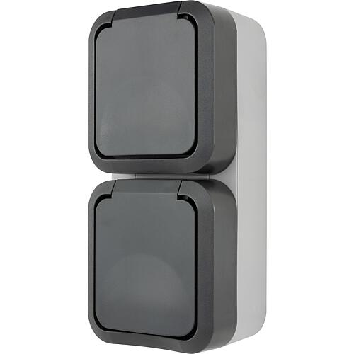2-gang socket vertical, AquaStorm, surface-mounted, grey