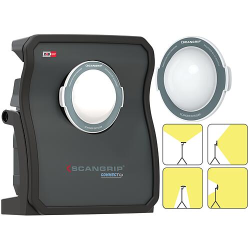 Battery LED working lights scangrip® NOVA 4 CONNECT, construction spotlight, 12/18V, without battery and Chargers