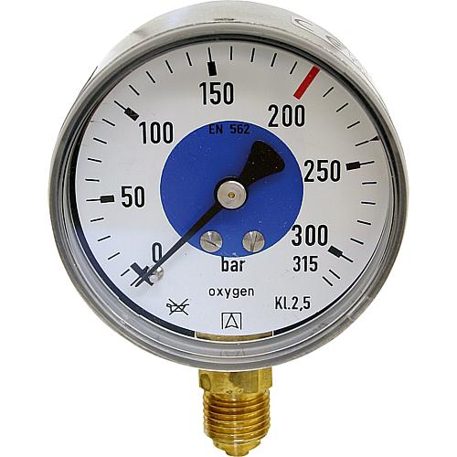 Bourdon tube pressure gauge, welding technology, ø 63 mm, DN 8 (1/4“) radial, inscription “oxygen” Standard 1