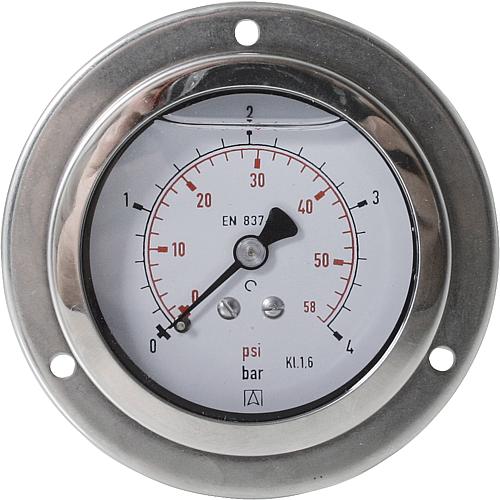 Glycerine Bourdon tube pressure gauge ø 63 mm, DN 8 (1/4") axial, with large front ring Standard 1