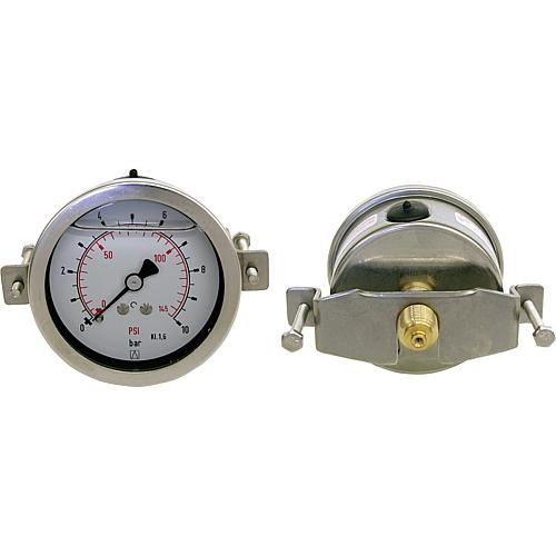 Glycerine Bourdon tube pressure gauge ø 63 mm, DN 8 (1/4") axial, with triangular front ring