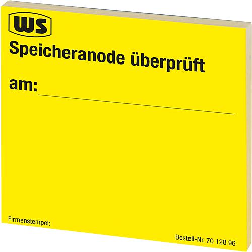 Wartungsaufkleber "Speicheranode geprüft" 1 Block à 50 Stk. gelb