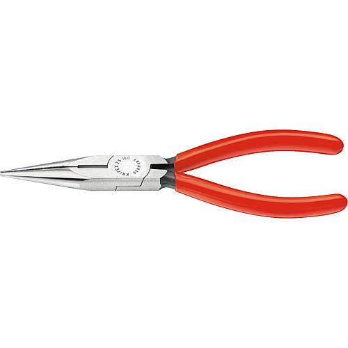 Needle nose pliers with cutting edge, polished With plastic coating straight jaws, length 140mm
