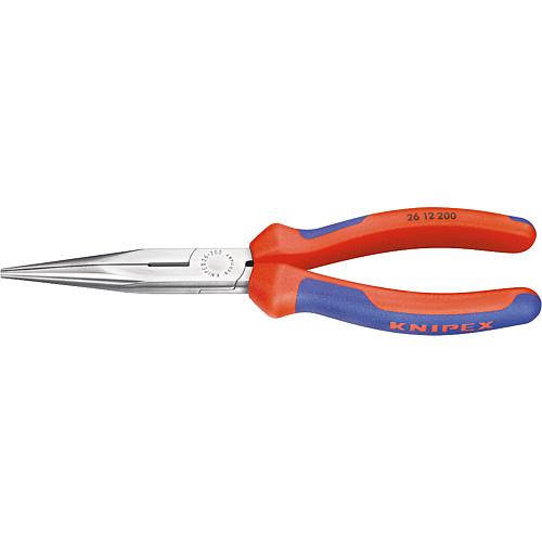 Needle nose pliers with cutting edge, polished with two-colour multi-components Handles, straight jaws, length 200mm