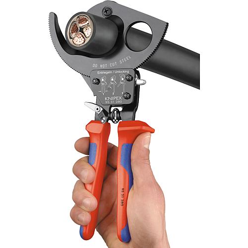 Cable cutter with ratchet principle, 2 gear sprocket drive