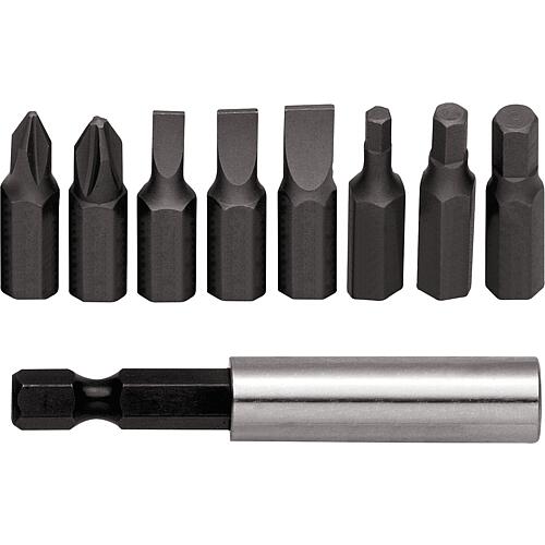 Bit set 1/4”, 9-piece, slotted, Phillips, hex socket