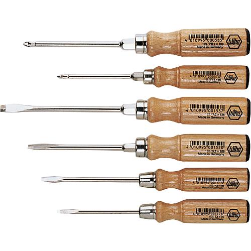 Workshop screw driver set 6 piece, hard wood handle