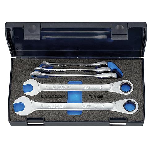 Ring ratchet open-end wrench spanner set, metric, non-reversible, 5-piece Standard 1