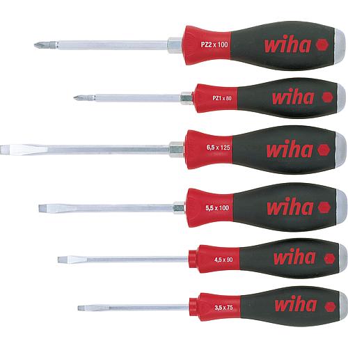 Slotted, Pozidriv screwdriver set, hexagonal blade, hexagonal spanner aid, with impact cap, 6-piece Standard 1