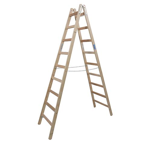 Sprossen-Doppelleiter Holz Arb.Höhe 3,78 Standhöhe 2,40 Länge 2,50 Stufen 2x9