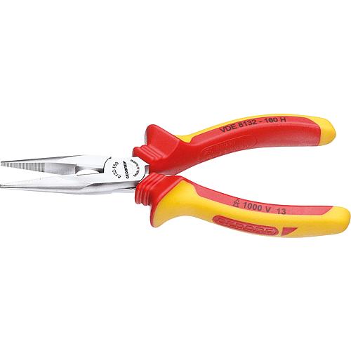 VDE needle nose pliers with sleeve insulation, straight shape