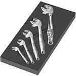 Open-end spanner set Joker 6004, in 1/3 foam module, 5 pieces, with ratchet function, self-adjusting