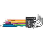 Angled Allen key set hex socket, 9-piece, colour-coded