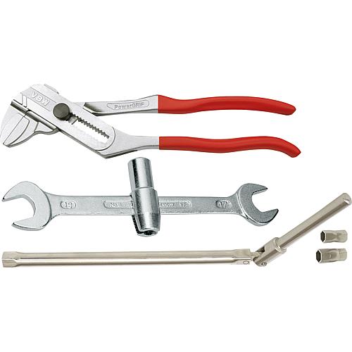 Tool set III, 3-piece, plumbing, basin-cock and plier wrench