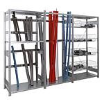 Complete craftsman shelving unit with steel shelf, basic shelf + 2 x add-on shelving, shelf load 150 kg, bay load 2000 kg