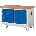 Workbench with lowerable chassis 8468 BASIC-8 series with 3 drawers and hinged door with solid beech worktop (H) (mm):40