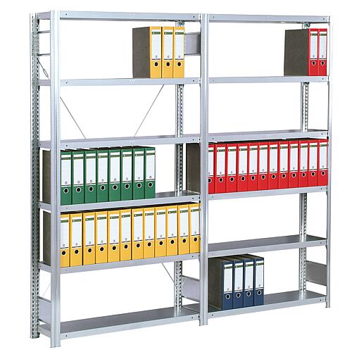 Büroregal mit 6 Stahlfachböden, Grundregal, Fachlast 150 kg, Feldlast 2000 kg, Breite 1005 mm Anwendung 2