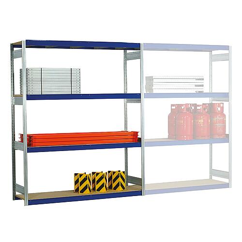 Wide-span shelving unit with wooden shelf, basic shelf, shelf load 400 kg, bay load 2500 kg, width 1750 mm