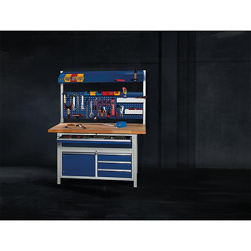 Series 8000 workbench with 5 drawers and hinged door with solid beech worktop, 40 mm