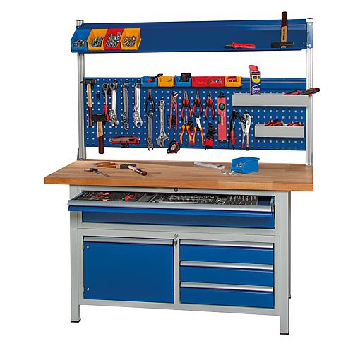 Series 8000 workbench with 5 drawers and hinged door with solid beech worktop, 40 mm