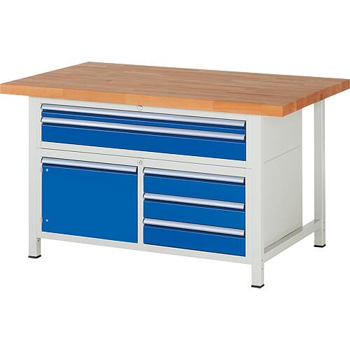 Series 8000 workbench with 5 drawers and hinged door with solid beech worktop, 40 mm Standard 1