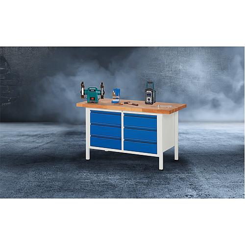 Werkbank Serie BASIC-8 mit 6 Schubladen mit Buche-Massiv-Arbeitsplatte, 40 mm Anwendung 1