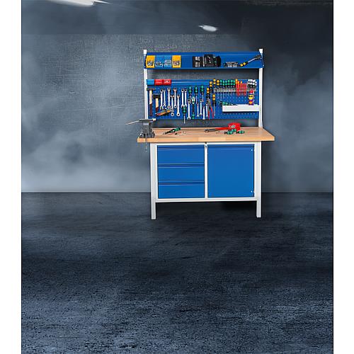 Workbench 8468 BASIC-8 with 3 drawers and hinged door with solid beech worktop (H) (mm): 40 Anwendung 1