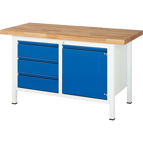 Workbench 8468 BASIC-8 with 3 drawers and hinged door with solid beech worktop (H) (mm): 40