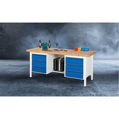 BASIC-8 series workbench with 6 drawers and storage compartment with solid beech worktop, 40 mm Anwendung 1