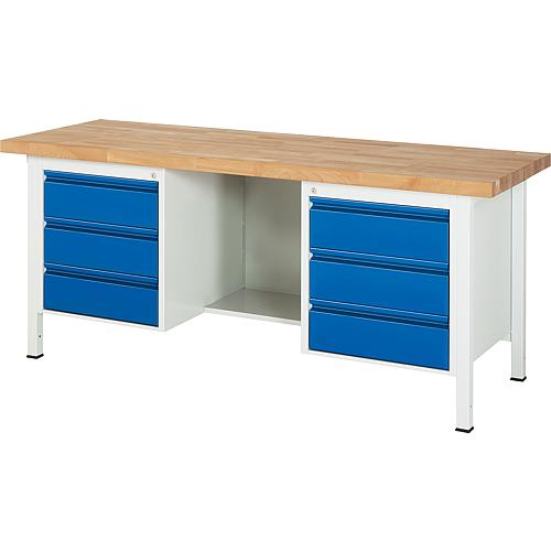 BASIC-8 series workbench with 6 drawers and storage compartment with solid beech worktop, 40 mm Standard 1