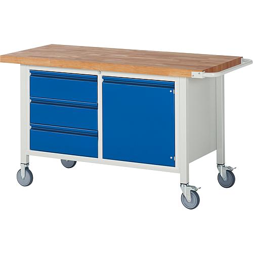 Mobile Workbenches 8468 Series BASIC-8 with 3 drawers and hinged door with solid beech worktop, 40 mm Standard 1