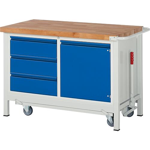 Workbench with lowerable chassis 8468 BASIC-8 series with 3 drawers and hinged door with solid beech worktop (H) (mm):40 Standard 1