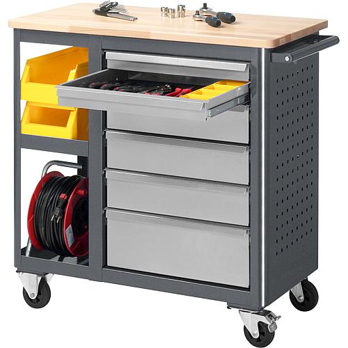 Roller workbench RAU 6010 Basic series with solid beech worktop, 960 x 950 x 450 mm