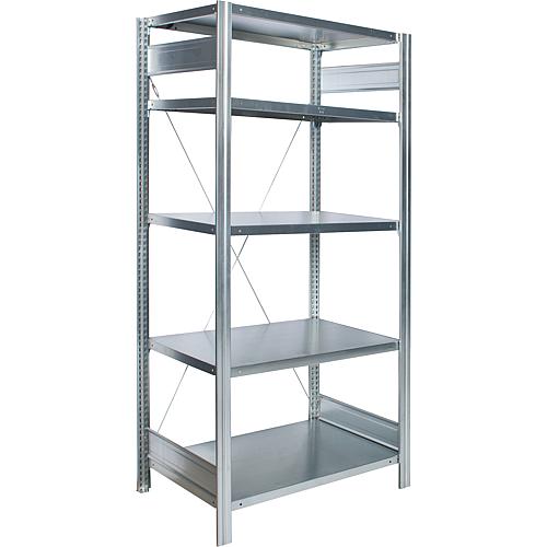 Storage shelving unit with 5 steel shelves, shelf load 150 kg, bay load 2000 kg, basic shelf, width 875 mm Standard 1