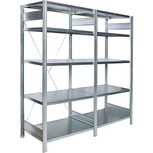 Basic shelving unit with 5 steel shelves, width 1000 mm, height 2000 mm, shelf load 150 kg, bay load 2000 kg