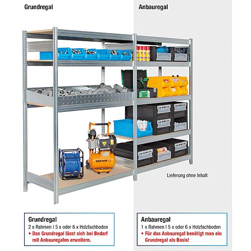 Regalsystem mit Holzfachböden,
Fachlast 250 kg, Feldlast 2000 kg, Grundregal