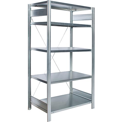 Basic shelving unit with 5 steel shelves, width 1000 mm, height 2000 mm, shelf load 150 kg, bay load 2000 kg Standard 1