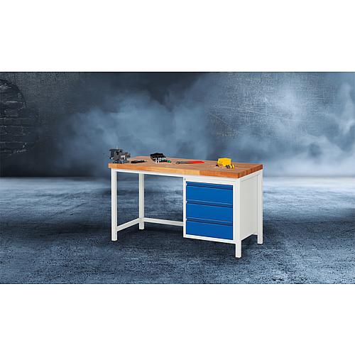 Werkbank 8157 Serie BASIC-8 mit 3 Schubladen und Buche-Massiv-Arbeitsplatte (H) (mm): 40