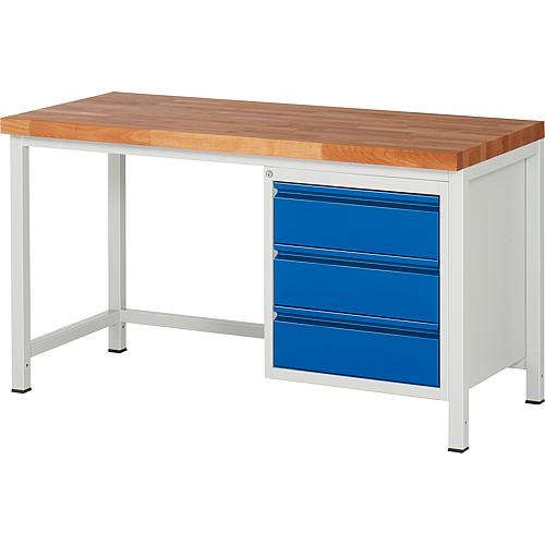 Workbench 8157 BASIC-8 series with 3 drawers and solid beech worktop (H) (mm): 40 Standard 2