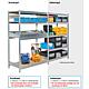 Shelf system with wood shelves,
Shelf load 250 kg, bay load 2000 kg, mounting shelf Anwendung 2