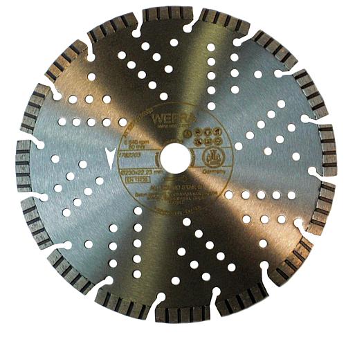 Diamond cutting disc Allround Star, laser special design, for building material, natural stone, concrete - also reinforced, granite, ductile cast iron pipes, exposed aggregate concrete, bricks, dry cutting Standard 1
