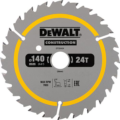 Circular saw blade DeWALT DT20434-QZ Ø140x20x1.5 mm with 24 teeth
