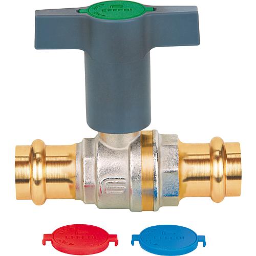 Brass ball valve, press connection with T handle made of plastic Standard 1